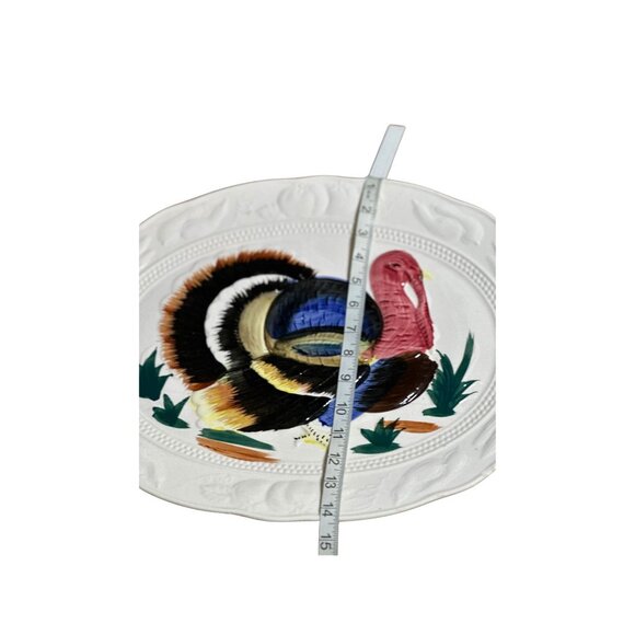 HUGE Turkey Platter - Vintage THANKSGIVING Hand Painted Ceramic c1960s-70s READ - Picture 7 of 7